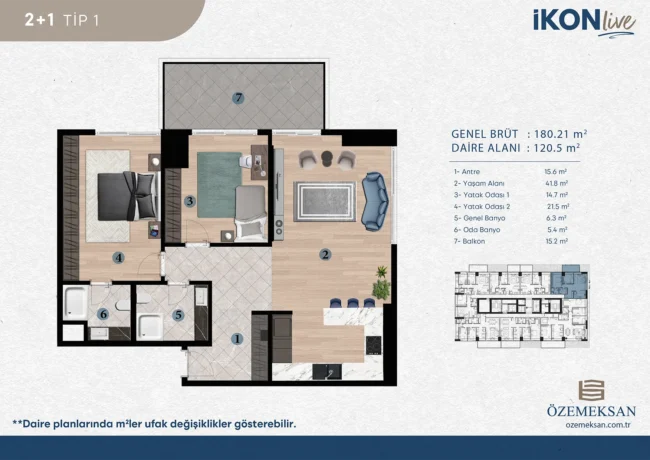 2+1 TİP1 İKON LİVE KAT PLANI 2+1 TİP1 İKON LİVE KAT PLANI