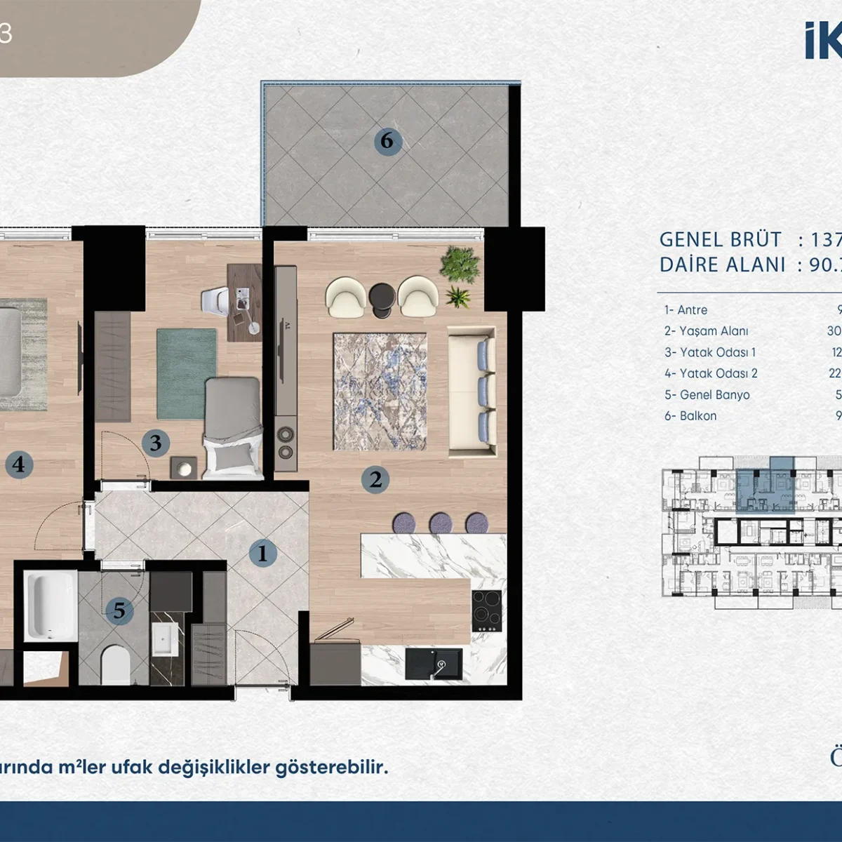 2+1 TİP3 İKON LİVE KAT PLANI